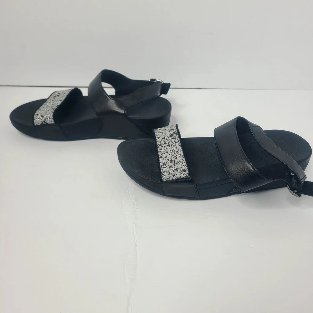 FitFlop Lulu Glitter Splash Back Strap Sandals Shoes Black Size 7